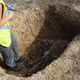 The remains of a speared Iron Age warrior at the Pocklington site in Yorkshire.